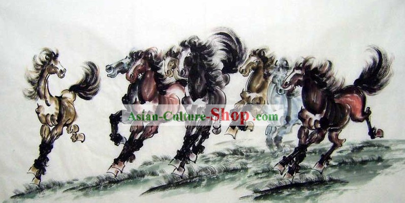 Pinturas tradicionais chinesas Aquarela - Cavalos Correndo