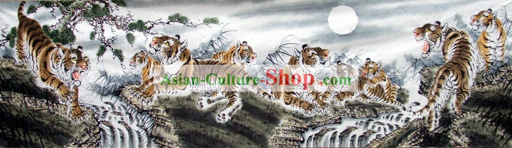 Traditional Chinese Tiger King Family Painting by Wang Yongchang