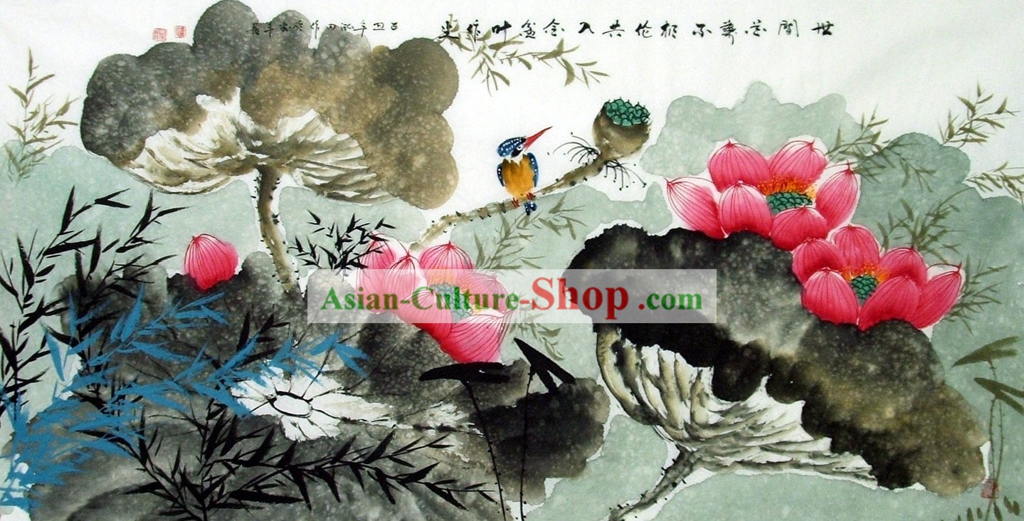 Traditional Chinese Lotus Painting by Liao Hongtian