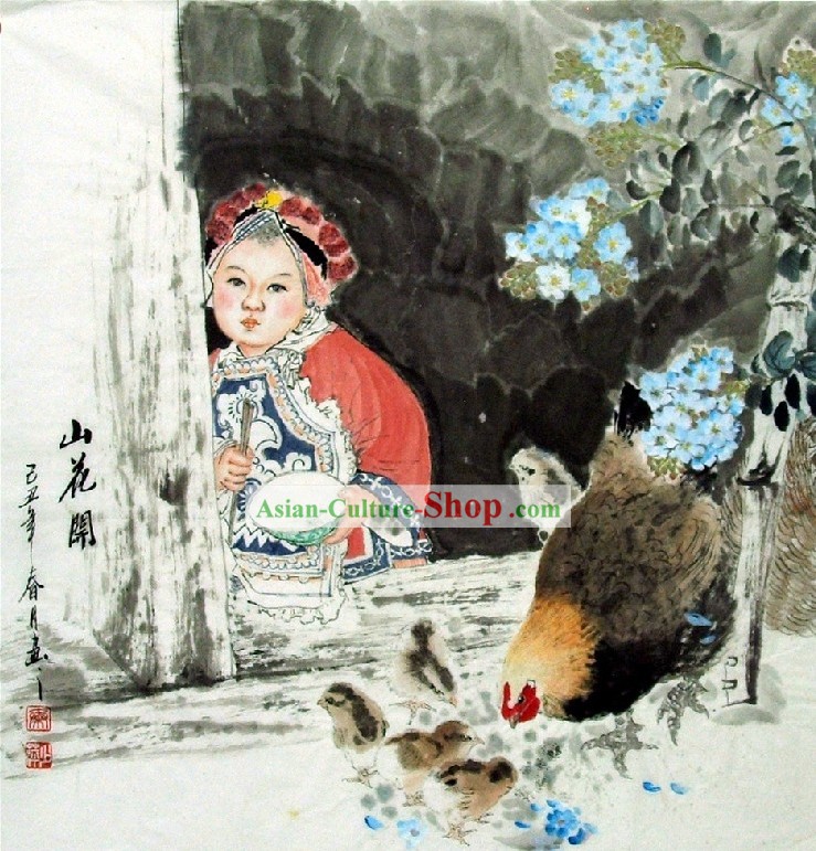 Traditional Chinese Kid Painting by Qin Shaoping