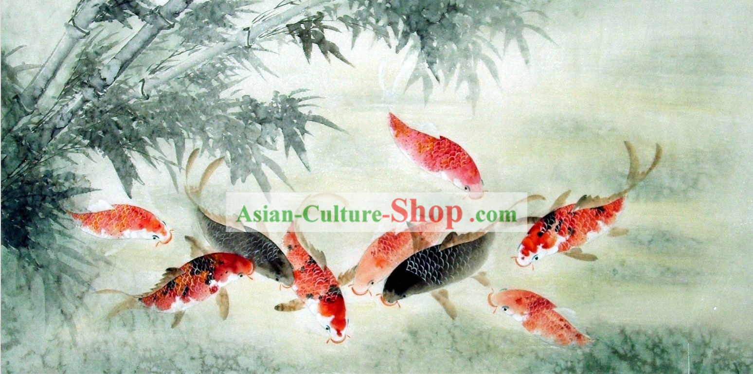 Pintura Carp tradicional chinesa por Liu Lanting