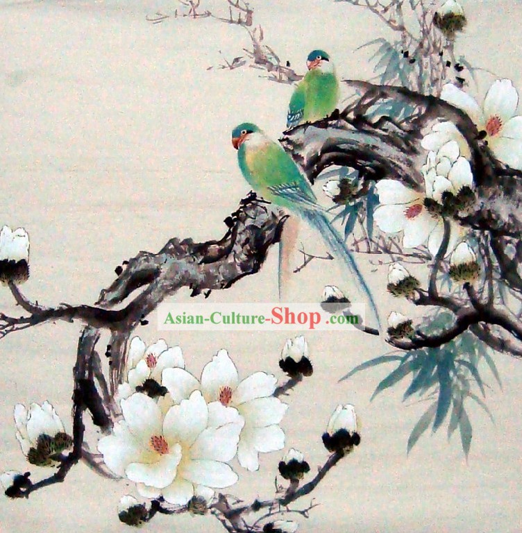 Aves tradicionais chineses e pintura da flor por Liu Lanting