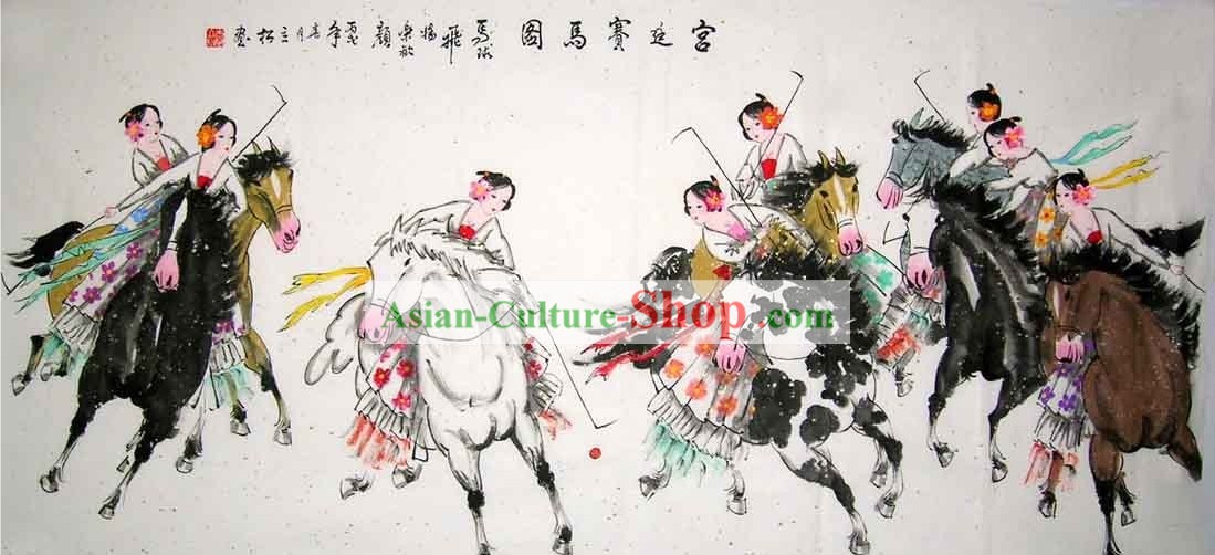 Traditional Chinese Palace Paintings - Playing Soccer by Li Song