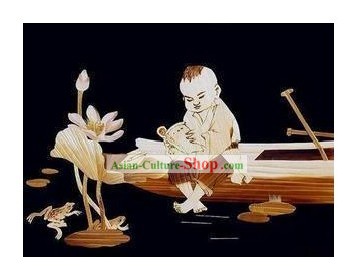 Traditional Chinese Wheat Paintings - Reading Boy