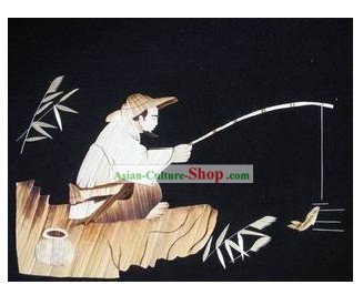 Chinese Handmade Wheat Painting - Fishing