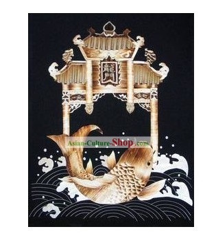 Chinese Handmade Wheat Stalk Painting - Carp
