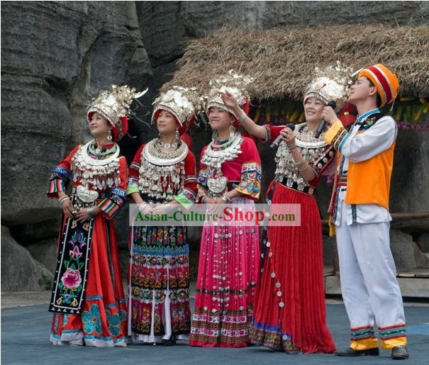 Traditional Miao Clothing and Miao Minority Jewelry 5 Complete Sets