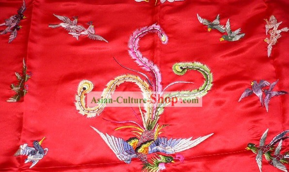 Tradicional Chinesa Silk Wedding colcha de tecido Bordados - Centenas de aves Adorando Phoenix