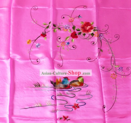 Chinese Hand Embroidery Silk Bedcover - Mandarin Ducks