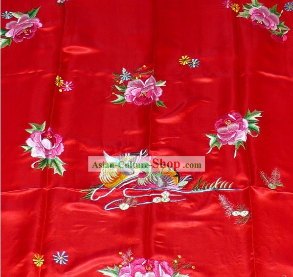 Chinese Hand Embroidery Bedcover-Mandarin Ducks and Peony