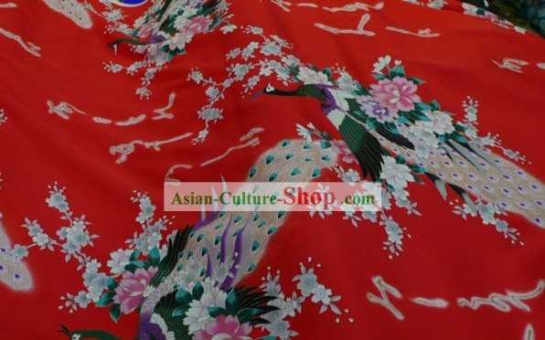 Chinese Traditional Peacock Pure Silk Fabric