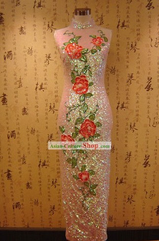 Traditional Handmade Shinning Flower Cheongsam