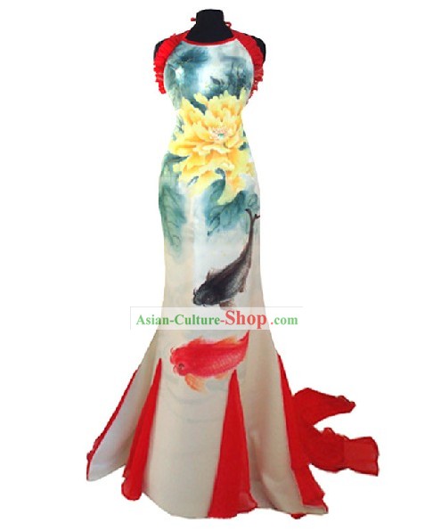 Tradicionales Phoenix cola cheongsam boda