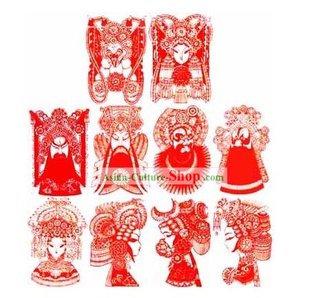 Large Chinese Traditional Handmade Opera Mask Papercut (10 pieces set)