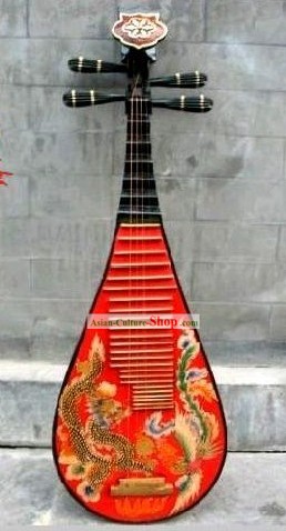 Traditional Handmade and Painted Dragon and Phoenix Wooden Lute