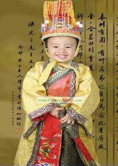 China Ancient Emperor Traditional Hats and Costume Set