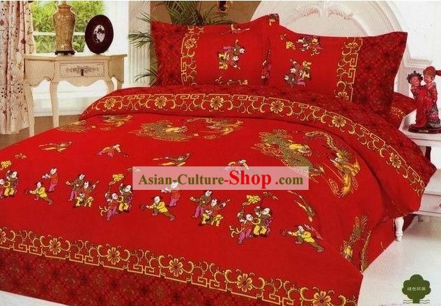 Chinese Stunning Cotton Wedding Set Folha de cama (quatro peças) - Ter Filhos precoce