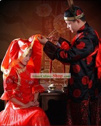 Supreme Chinese Traditional Wedding Clothing 2 Complete Sets for Bride and Bridegroom