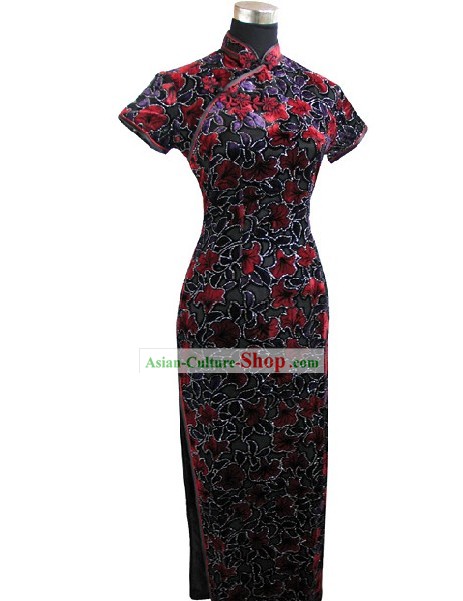 Cheongsam florido Tradicional Chinesa Longo