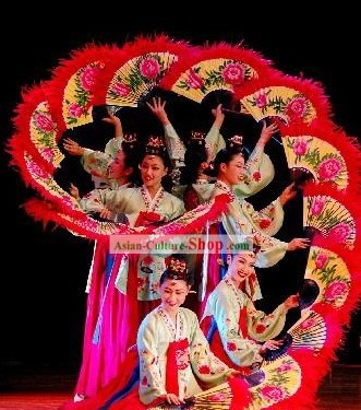 Tradicionais Peony Fan Dança Feather