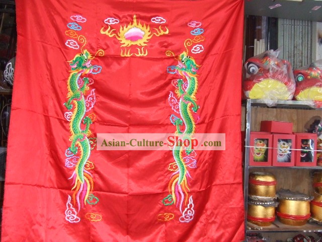 Chinese Classical Dragon Dance and Lion Dance Double Dragons Banner