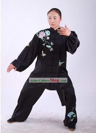 Chinese Traditional Martial Arts Embroidered Butterfly and Flower Uniform Set