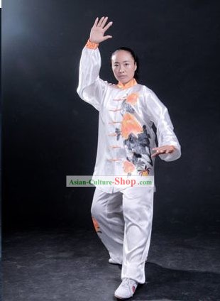 Chinese Professional Martial Arts Original Painting Silk Uniform Complete Set