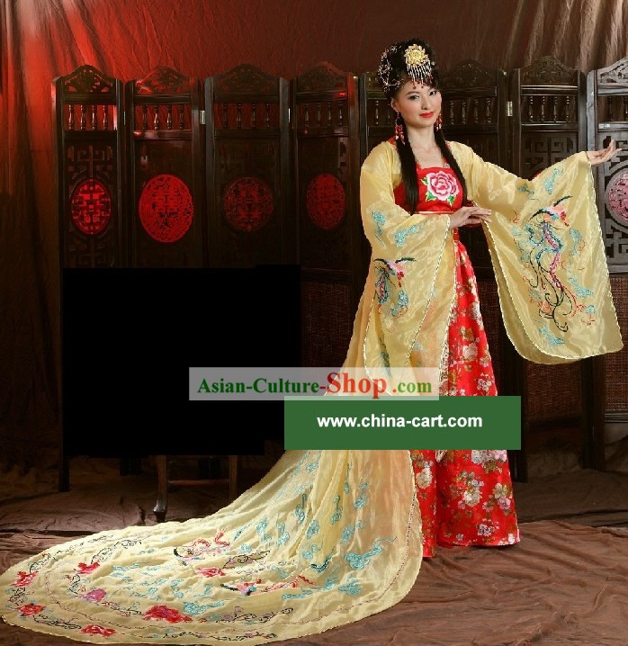 Chinese Classical Ancient Empress Dress and Hair Decoration Complete Set