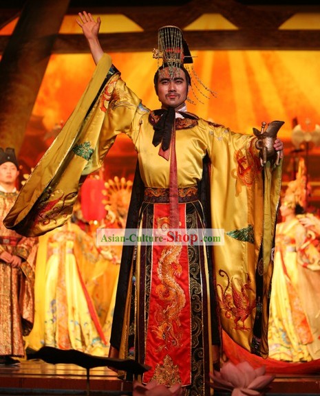 Chinese Ancient Emperor Costume and Hat Complete Set