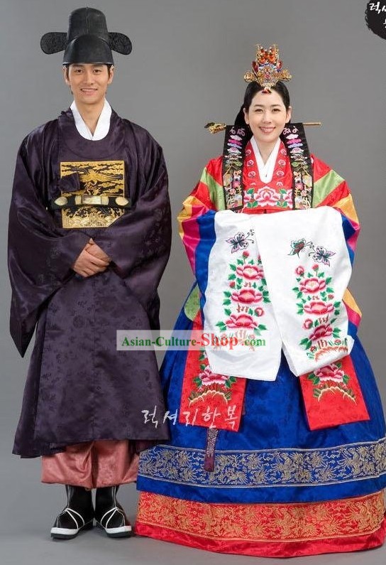 Traditional Korean Wedding Clothing for Bride and Bridegroom