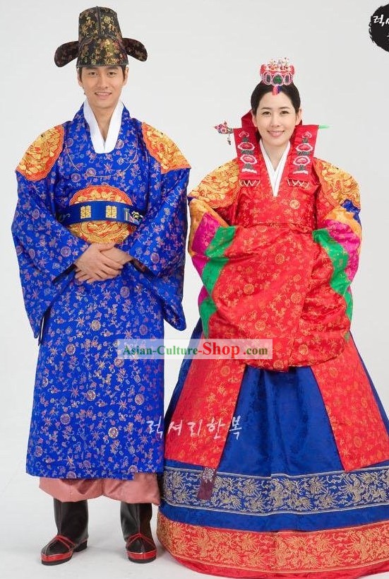 Traditional Korean Wedding Hanbok for Bride and Bridegroom