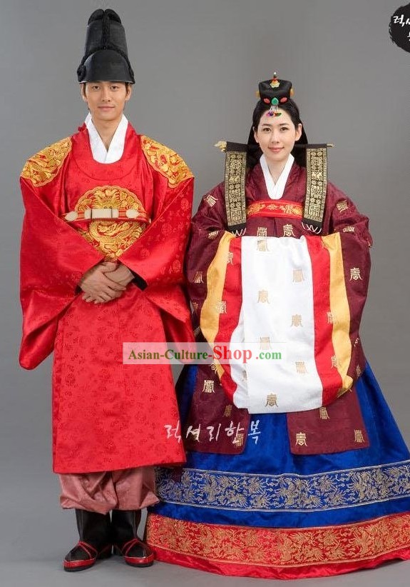 Traditional Korean Wedding Clothing for Bride and Bridegroom