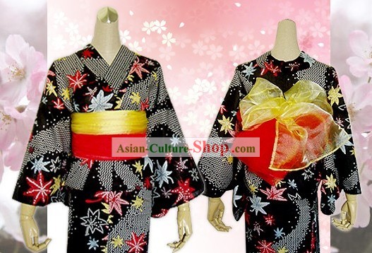 Japonês traditiona Feminino Yukata Set Vestido Kimono Completo