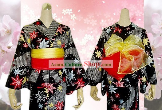 Japanese Traditiona Female Yukata Kimono Dress Complete Set