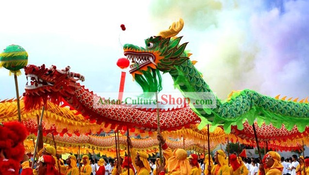 Chinese Traditional Beijing Green Dragon Dance Costume Complete Set