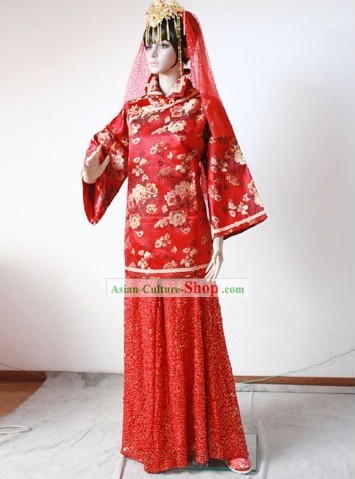 Chinese Stunning Mandarin Lucky Red Wedding Dress for Bride