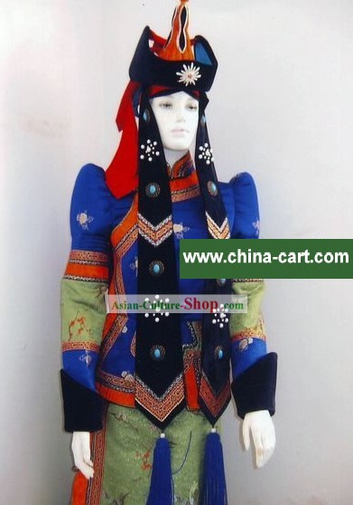 Traditional Mongolian Dance Costumes and Hat Complete Set