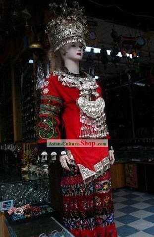 Traditional Miao Wedding Dress and Miao Jewlry Complete Set