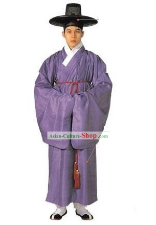 Ancient Korean Men Costumes and Hat Set