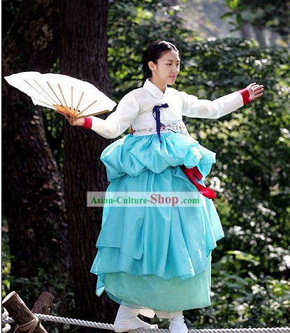 Ancient Korean Fan Dance Costumes and Fan Set