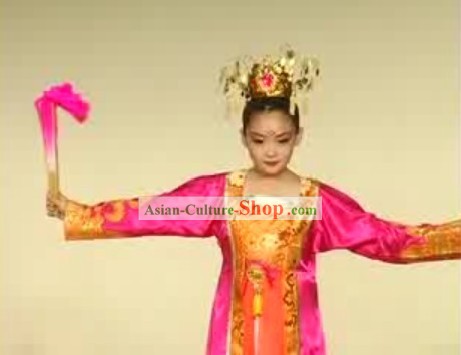 Chinese Children Fan Dance Costume Complete Set