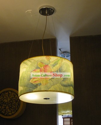 Chinese Original Lotus Painting Hanging Lantern