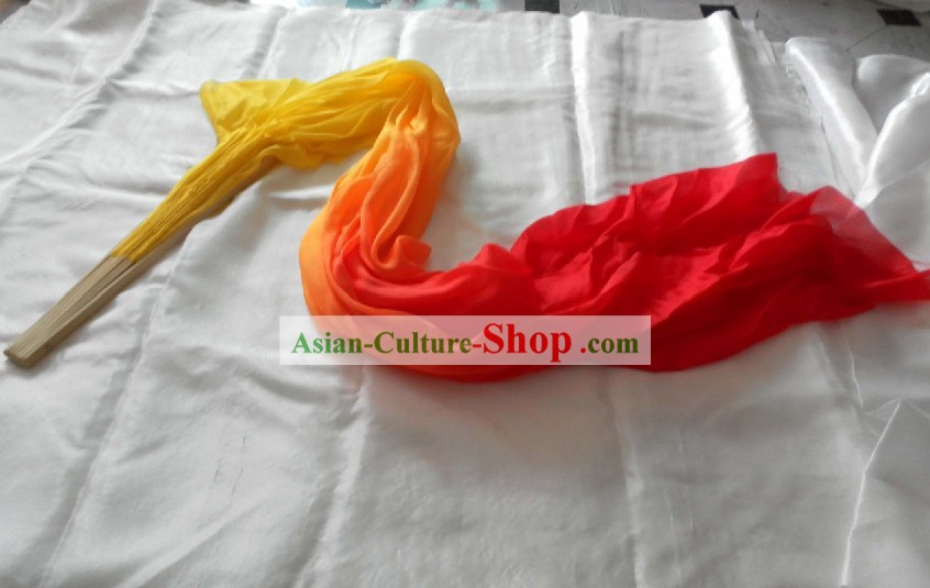 Chinese Long Silk Color Transition Dance Fan