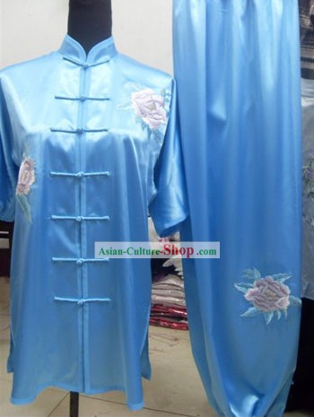 Traditional Peony Silk Kung Fu Suits Complete Set for Men or Women