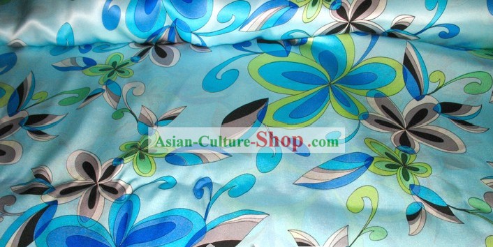 Light Blue Sunflower Silk Fabric