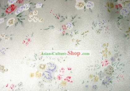 Traditional Chinese Flower White Silk Fabric