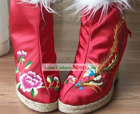 Chinese Handmade Embroidery Bird and Flower Boots