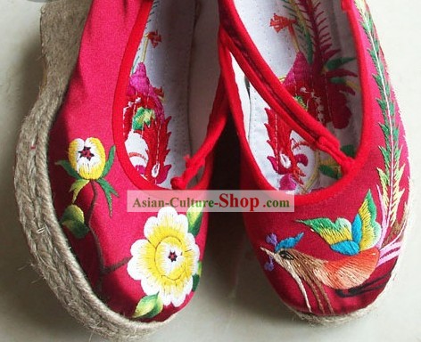 Chinese Handmade Peony Embroidery Shoes