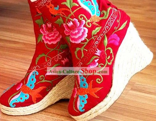 Chinese Hand Made High Heel Embroidery Boots