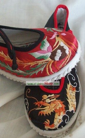 Chinese Traditional Embroidery Dragon Phoenix Wedding Shoes
